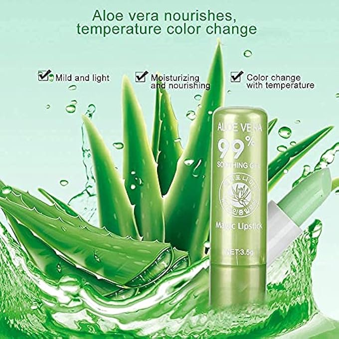 ALOE VERA LIPSTICKS, LONG LASTING MOISTURIZING LIPSTICK,MOISTURIZING LIP BALM, COLOR CHANGING LIP GLOSS LIPSTICK BEAUTY TOOL ALOE VERA LIP CARE BALM 3.5G (5PCS) - Image 2